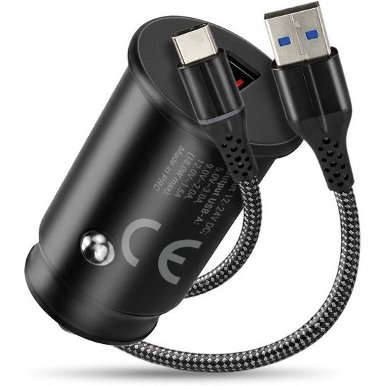 EVERACTIVE Car Charger 1 X Usb QC3.0 18W Black + Cable USB-C 1m - (CC-15QC)