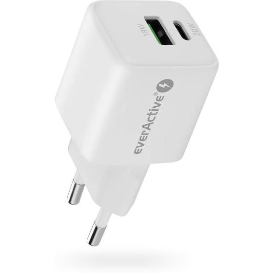 EVERACTIVE Charger 1 x USB, 1 x USB-C Quick Charge 3.0 20W White - (SC-330Q)