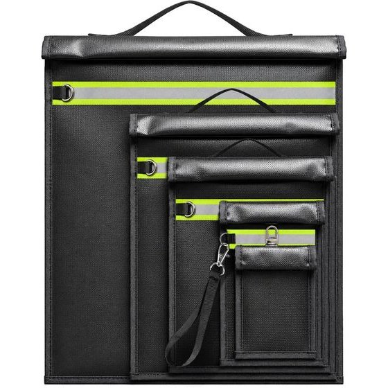 Hurtel Set Of 5 Fireproof Rfid Blocking Bags OTN-5R With Handle And Reflector - Black 5907769388330 - (Otn - 5R)