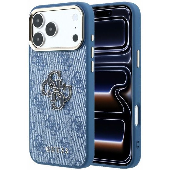 Guess Pu 4G Resin Metal Logo Case For Iphone 18 Pro Max Blue - (GUHCP18X6P4SRMLB)