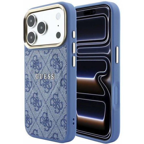 Guess Pu Leather 4G Gold Frame Embossed Magsafe Case For Iphone 18 Pro Blue - (GUHMP18LP4MSEGCB)