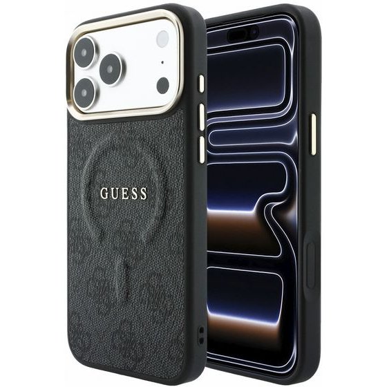 Guess Pu Leather 4G Gold Frame Embossed Magsafe Case For Iphone 18 Pro Max Black - (GUHMP18XP4MSEGCK)