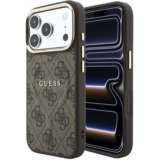 Guess Pu Leather 4G Gold Frame Embossed Magsafe Case For Iphone 18 Pro Max Brown - (GUHMP18XP4MSEGCW)