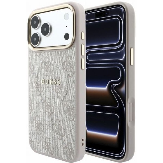 Guess Pu Leather 4G Gold Frame Embossed Magsafe Case For Iphone 18 Pro Max Pink - (GUHMP18XP4MSEGCP)