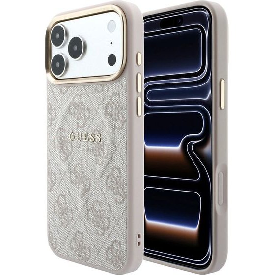 Guess Pu Leather 4G Gold Frame Embossed Magsafe Case For Iphone 18 Pro Pink - (GUHMP18LP4MSEGCP)