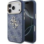Guess Pu Leather 4G Metal Logo Gold Frame Case For Iphone 18 Pro Blue - (GUHCP18L4GMGCBL)