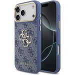 Guess Pu Leather 4G Metal Logo Gold Frame Case For Iphone 18 Pro Max Blue - (GUHCP18X4GMGCBL)