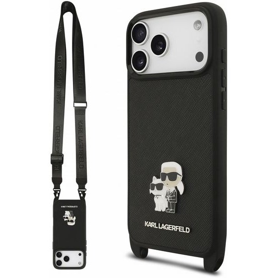 Karl Lagerfeld Saffiano Crossbody Strap Karl And Choupette Case For Iphone 18 Pro Black - (KLHCP18LSAKCPBK)