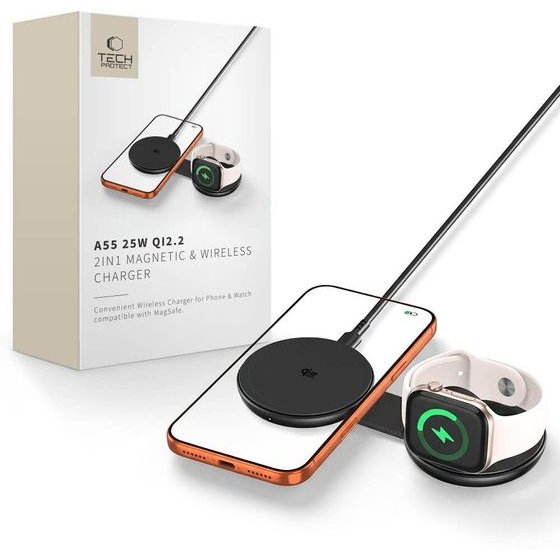 Tech-Protect A55 2IN1 Magnetic Magsafe Wireless Charger 25W QI2.2 BLACK