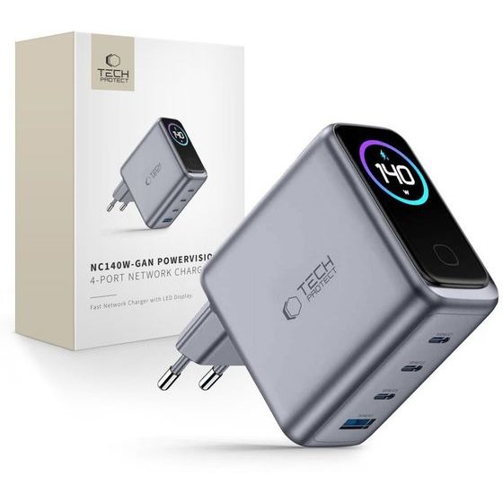 Tech-Protect Powervision NC140W-Gan 4-Port Network Charger Pd 140W / QC3.0 Dark GREY