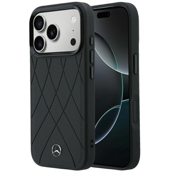 MERCEDES Case Leather Crossed Lines Magsafe For Iphone 18 Pro /17 Pro Black - (MEHMP18L25PSECLK)