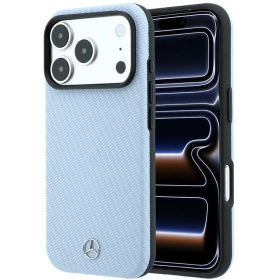 MERCEDES Case Leather Semi Wrap Wood Effect Magsafe For Iphone 18 Pro / 17 Pro Blue - (MEHMP18L25PFWWPB)
