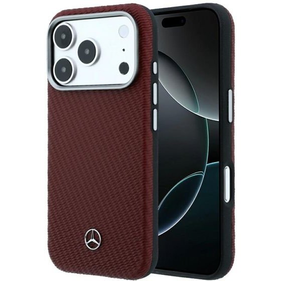 MERCEDES Case Leather Semi Wrap Wood Effect Magsafe For Iphone 18 Pro / 17 Pro Burgundy - (MEHMP18L25PFWWPR)
