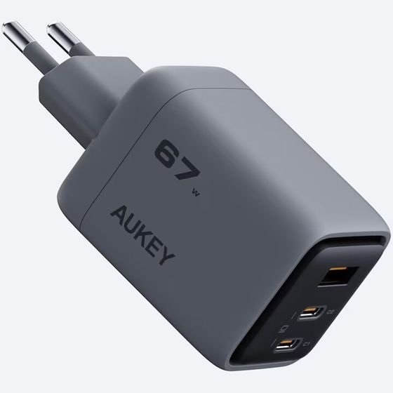 AUKEY Comet Mix 3 67W PD 3-Port GaN Wall Charger with PPS for Laptop & Mobile - (PA-C3)