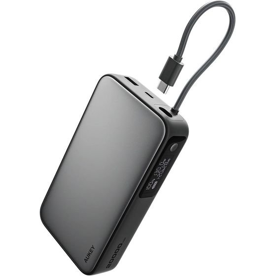 AUKEY Spark Sling 20000 Compact Fast Charging Power Bank with Built-in USB-C Cable - (PB-Y48-GRY)