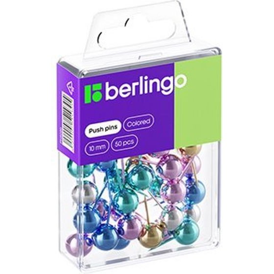 Berlingo Metallized Office Thumbtacks With Heads plated, 1pcs, , Assorted colors, 50 Pieces - (285394)