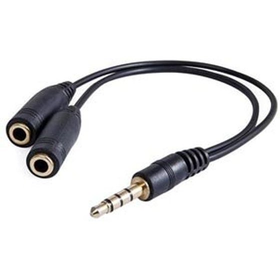 Neutralle Audio reduction, Jack (3.5mm) M 4-Pole - 2x Jack (3.5mm) F, 0.2 m, stereo, black, Logo, Eol - (KAAJ3JCK0L)