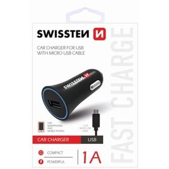 Neutralle Car Adapter Swissten 5W, 1 port, USB-A, Microusb Cable - (20110800)