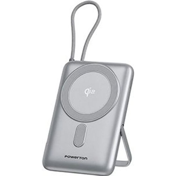 Powerton Energy Magcore Wireless Magnetic Power Bank 10000mAh, 1x USB-C, 22.5W, Integrated Cable USB-C, Silver - (WPAN31-3)