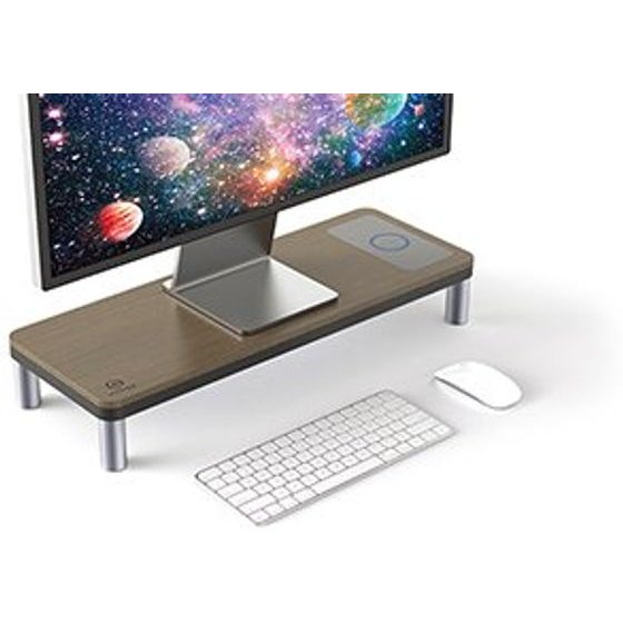 Powerton Ergo Doky Holder Under The Monitor With Docking Station And wireles, Grey + Dark Wood decor, Ergo - (WPEMS6-DOCK)