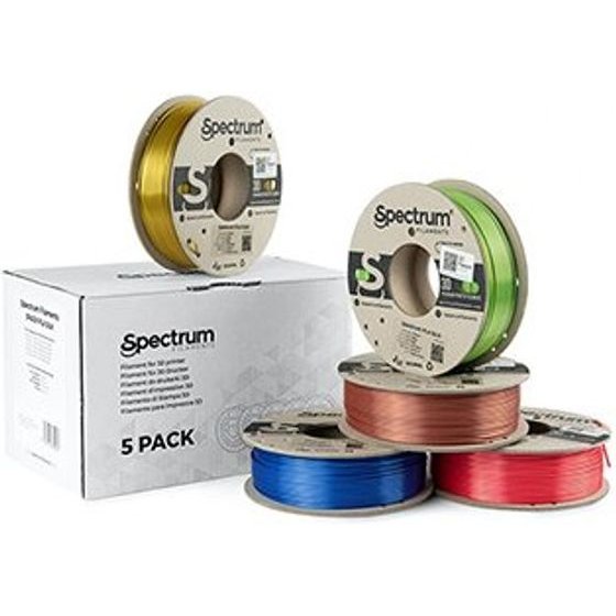 Spectrum Filament Pla Silk 5x250g, mix, Glorious Gold, Spicy Copper, Apple Green, Ruby Red, Indigo Blue - (80750)