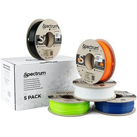 Spectrum Filament Premium PET-G 5x250g, mix, Artic White, Deep Black, Lion Orange, Navy Blue, Lime Green - (80748)