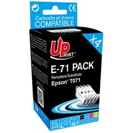 UPrint Compatible Ink With C13T071, 1xblack/1xcyan/1xmagenta/1xyellow, 1x12 a 3x10ml - (E-71 PACK)