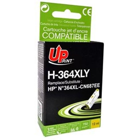 UPrint Compatible Ink With CB325EE, CN687EE, Hp 364XL, yellow, 12ml, With Chip - (H-364XLY)