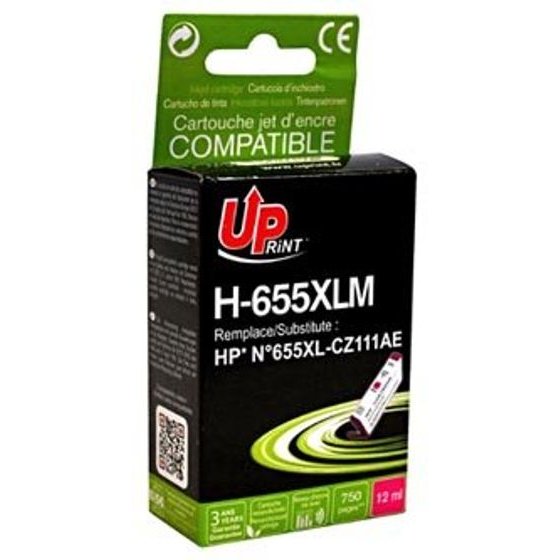 UPrint Compatible Ink With CZ111AE, Hp 655, magenta, 750p, 12ml - (H-655XLM)