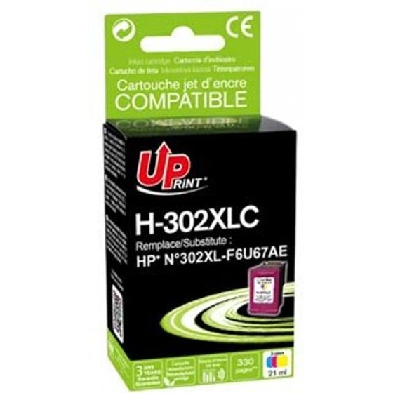 UPrint Compatible Ink With F6U67AE, Hp 302XL, H-302XLCL, color, 400p, 18ml - (H-302XLC)