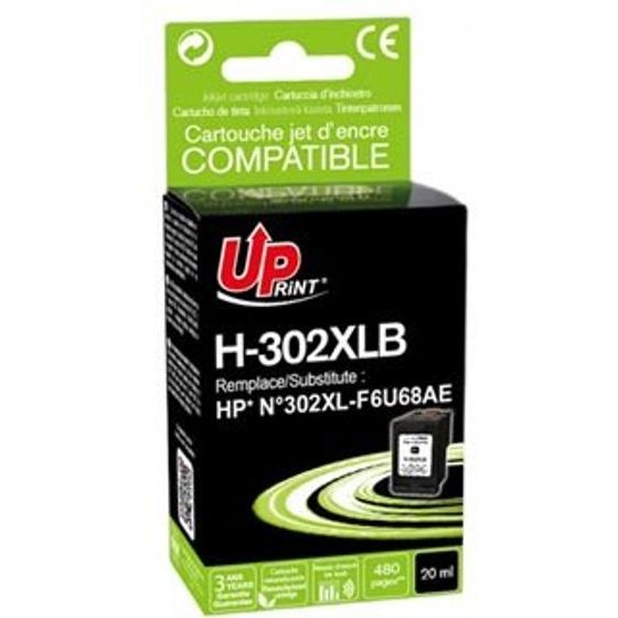 UPrint Compatible Ink With F6U68AE, Hp 302XL, black, 600p, 20ml - (H-302XLB)