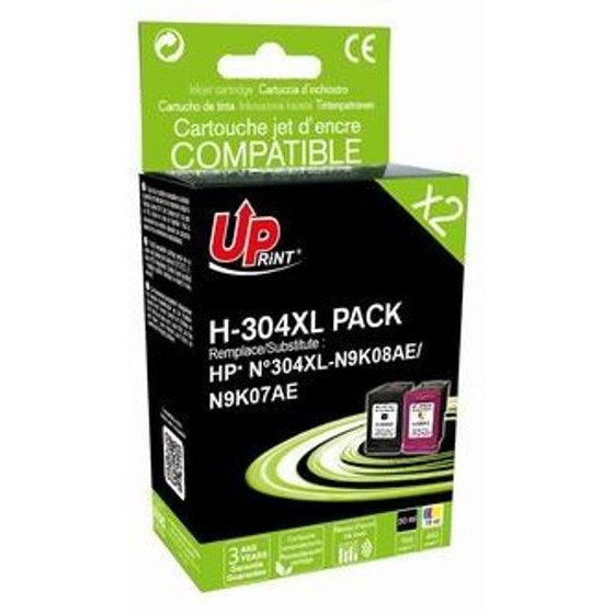 UPrint Compatible Ink With N9K08AE+N9K07AE, Hp 304XL, black/color, 700/400p, 20/18ml - (H-304XL BK/Cl PACK)
