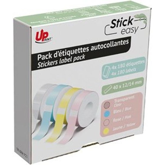 UPrint Labels 14mmx40mm, pink, yellow, blue, transparent, 180 labels, For Printers Stickeasy Oem - (UP21 4x180 PASTEL)