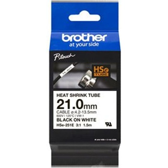 Brother Original Tape cassette, , HSE-251E, Black printing/White base., 1.5m, 21mm - (HSE251E)