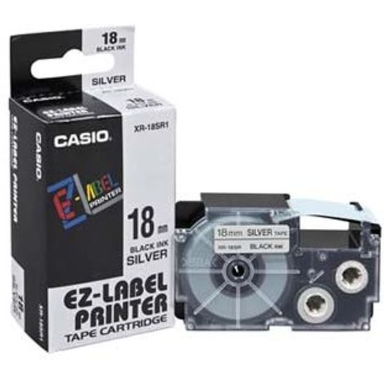 Casio Original Tape cassette, , Black printing/Silver base., 18mm - (XR-18SR1)