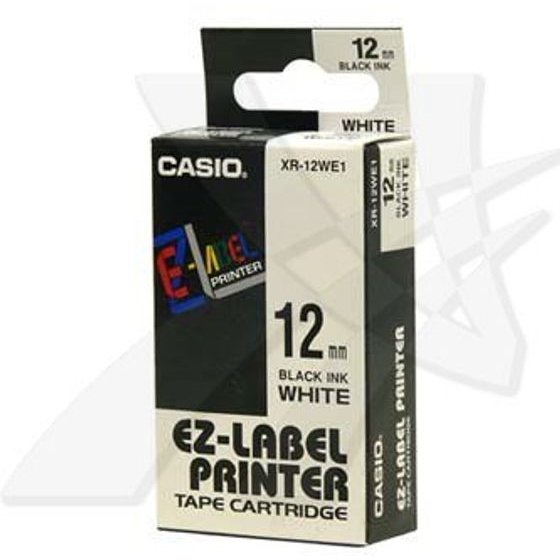 Casio Original Tape cassette, , Black printing/White base., non-laminated, 8m, 12mm - (XR-12WE1)
