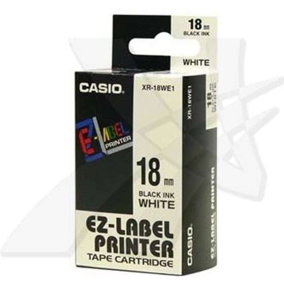 Casio Original Tape cassette, , Black printing/White base., non-laminated, 8m, 18mm - (XR-18WE1)