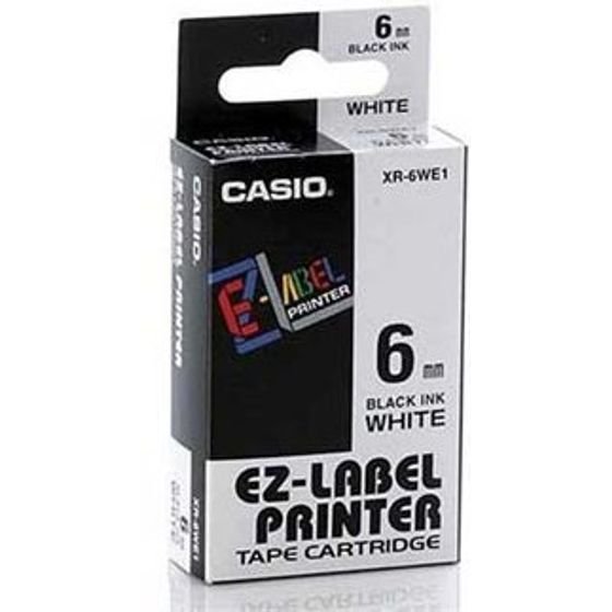 Casio Original Tape cassette, , Black printing/White base., non-laminated, 8m, 6mm - (XR-6WE1)