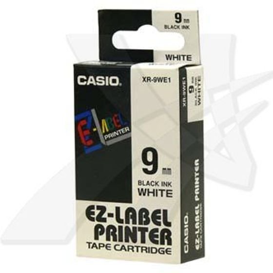 Casio Original Tape cassette, , Black printing/White base., non-laminated, 8m, 9mm - (XR-9WE1)