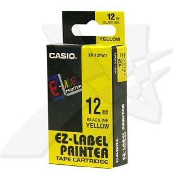 Casio Original Tape cassette, , Black printing/Yellow base., non-laminated, 8m, 12mm - (XR-12YW1)