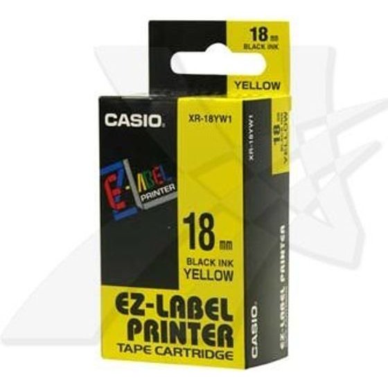 Casio Original Tape cassette, , Black printing/Yellow base., non-laminated, 8m, 18mm - (XR-18YW1)