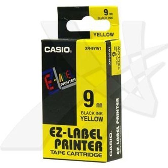 Casio Original Tape cassette, , Black printing/Yellow base., non-laminated, 8m, 9mm - (XR-9YW1)