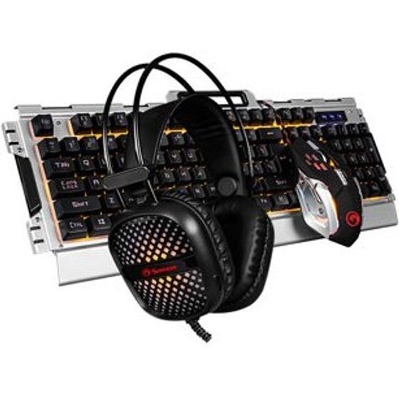 Marvo CM303 Keyboard Set Wire (USB) CZ/SK, Silver With Gaming Mouse And headphones, game, Membrane Type Translucent - (CM303 CZ)