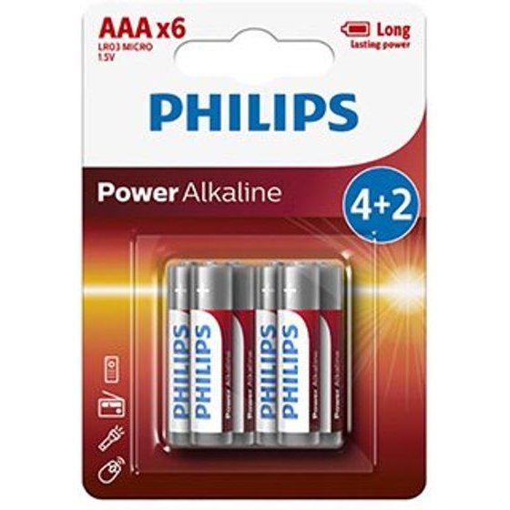 Philips One-Off Alkaline Battery AAA, 6-Pack - (LR03P6BP/10)