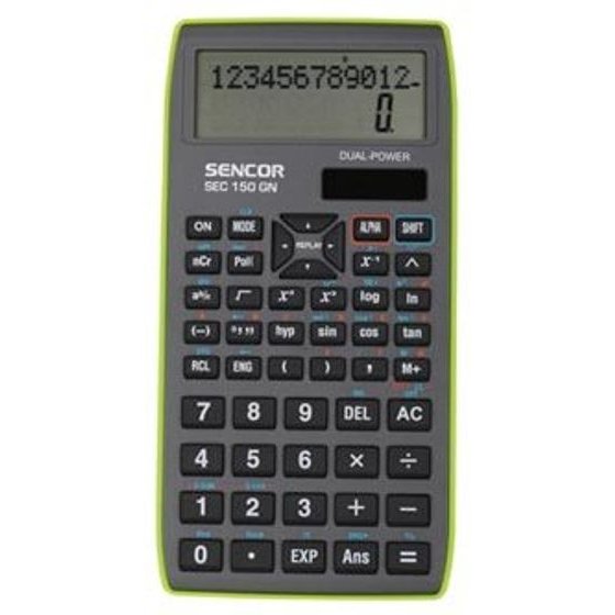 Sencor Calculator grey, school, 12-digit, Green Frame - (Sec 150 GN)