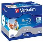 Verbatim BD-R, Single Layer Printable Scratchguard Plus, 25GB, Jewel box, 6x, 10-pack, For Data Archiving - (43713)