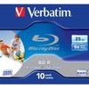 Verbatim BD-R, Single Layer Printable Scratchguard Plus, 25GB, Jewel box, 6x, 10-pack, For Data Archiving - (43713)