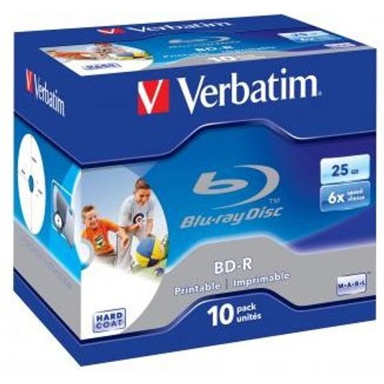 Verbatim BD-R, Single Layer Printable Scratchguard Plus, 25GB, Jewel box, 6x, 10-pack, For Data Archiving - (43713)