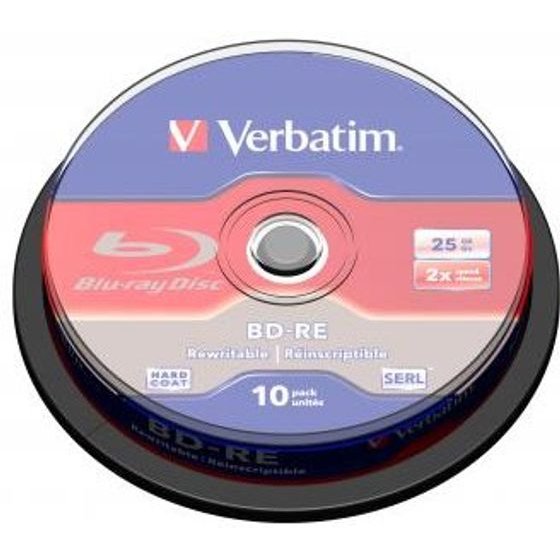 Verbatim BD-RE, Single Layer Scratchguard Plus, 25GB, Cake box, 2x, 10-pack, For Data Archiving - (43694)