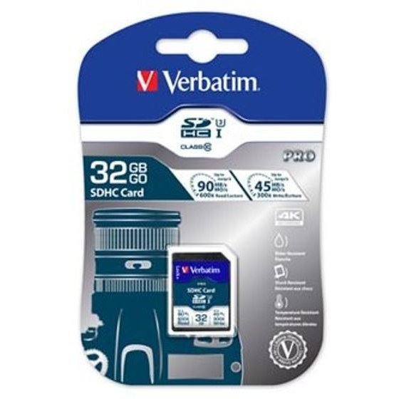 Verbatim Memory Card Secure Digital Card Pro U3, 32GB, SDHC, UHS-I U3 (Class 10), V30 - (47021)